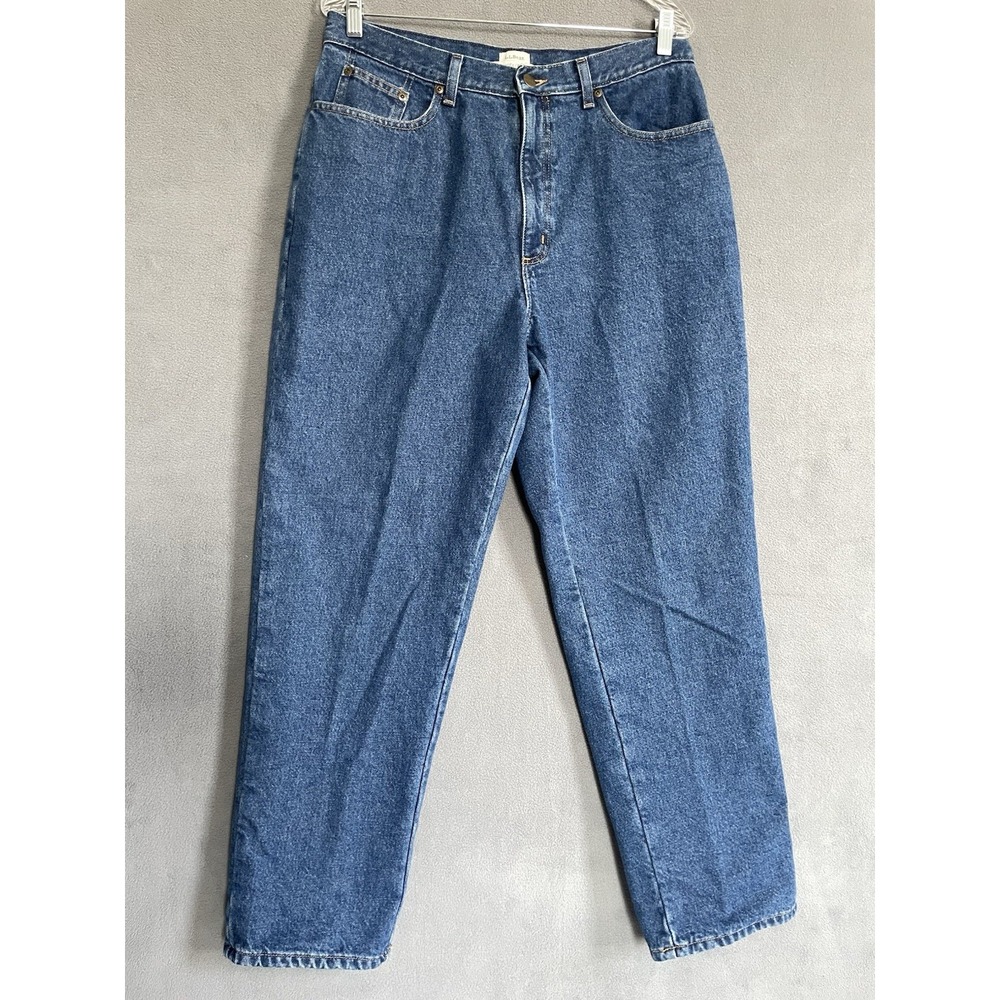 L.L. Bean Women Flannel Lined Denim‎ Jeans Sz 14 Reg  Red Plaid Lining 30x30